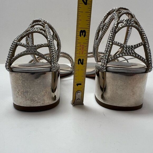 Rene Caovilla Women's Silver Leather Ankle Strap Sandals Size 36 Made In Italy - Picture 8 of 14